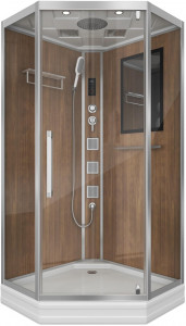 Душевая кабина NG-7717WD (1000x1000х2150) низкий поддон стенки ДЕРЕВЯННЫЕ