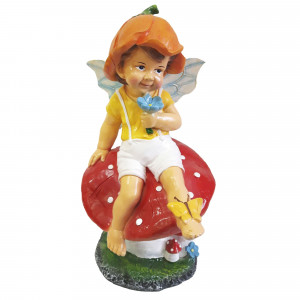 84549165 Фигура садовая «Мальчик на грибе с бабочкой» высота 49 см