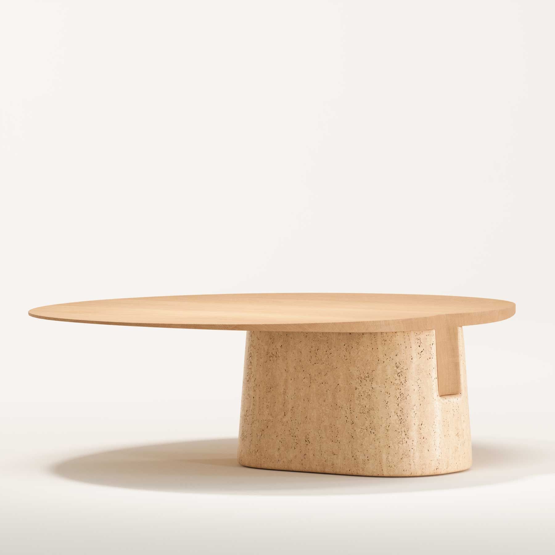 Низкий овальный журнальный столик из дерева и травертина Wewood Anchor ARCH-00091097 - Вид №6