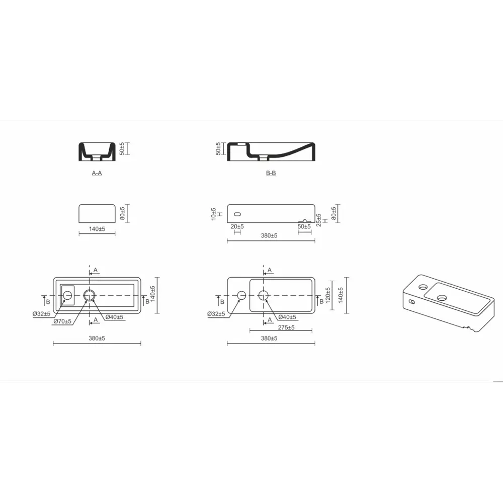 Мини-раковина Slim Mini P38 накладная на столешницу 38x14.5 см Santreyd STLM-2045233 - Вид №3