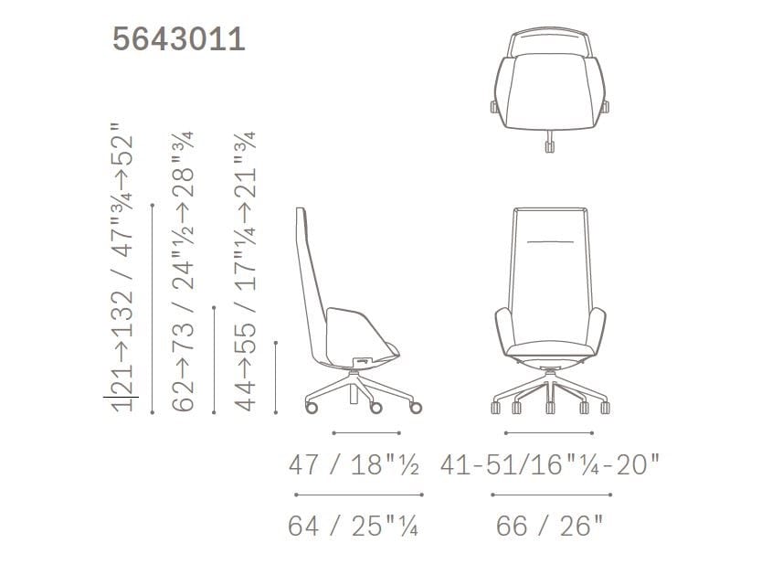 Кожаное офисное кресло с 5 спицами Poltrona Frau офис-офисные кресла ARCH-00057720 - Вид №1