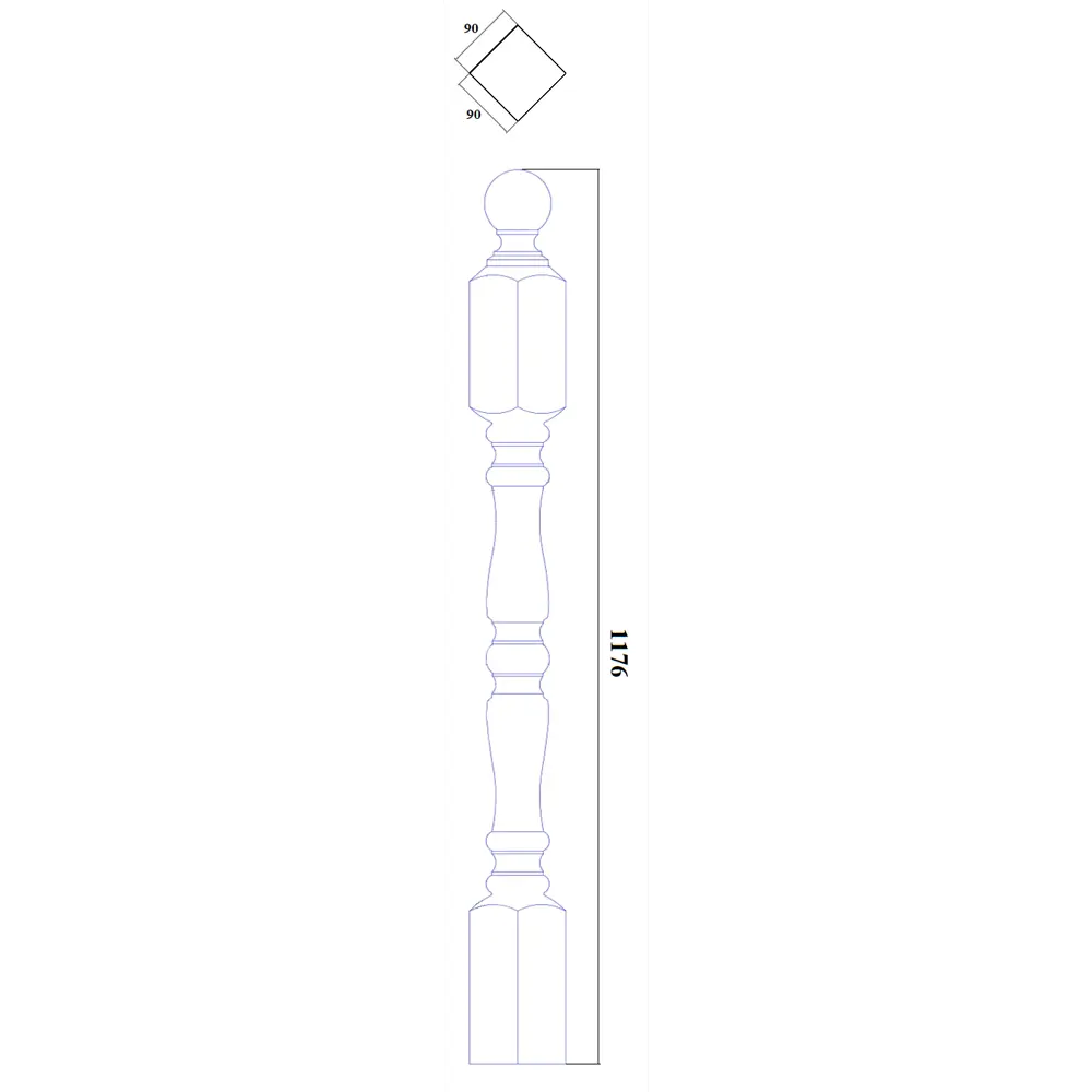 Santreyd Лестничный столб из натуральной хвои 90×90×1178 мм 83829591 Симметричный STLM-0044761 - Вид №3