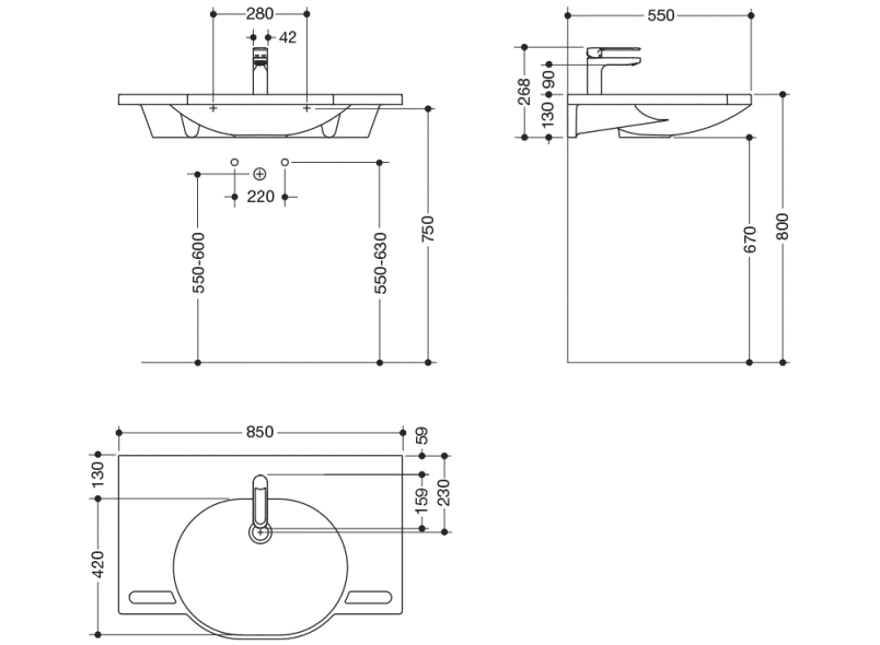 950.19.016 Комплект умывальника и смесителя HEWI Waschtische  - Вид №1