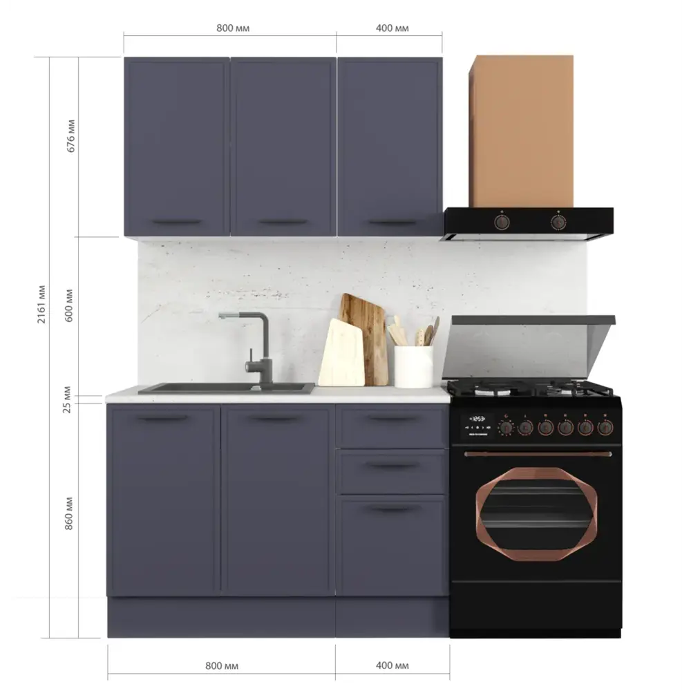 Кухонный гарнитур «Неро» 120x60 см МДФ цвет графит Santreyd STLM-2060266 - Вид №1