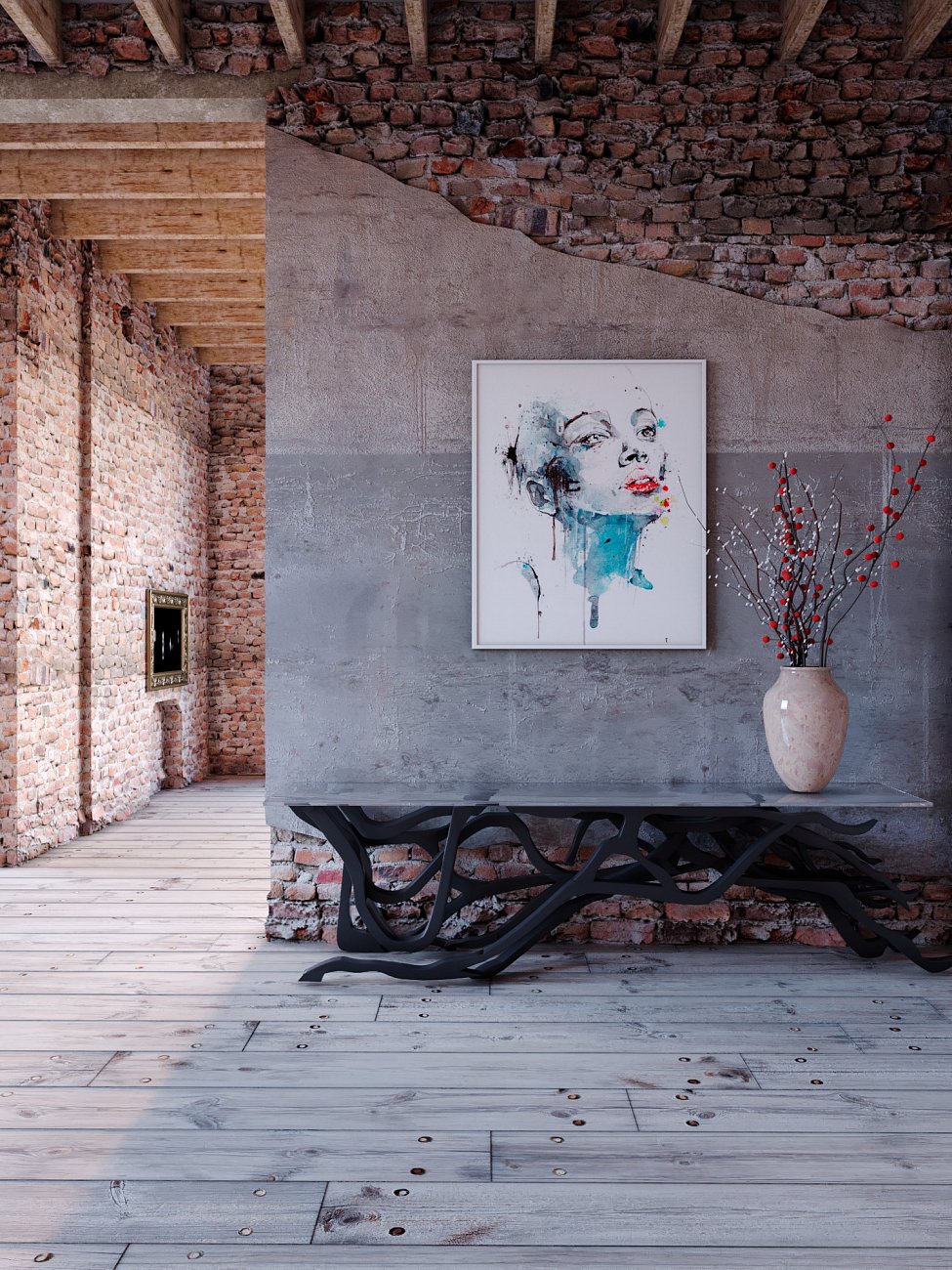 Консоль низкая голубая с деревянной столешницей Void ODINGENIY  178327 Бежевый;голубой  - Вид №1