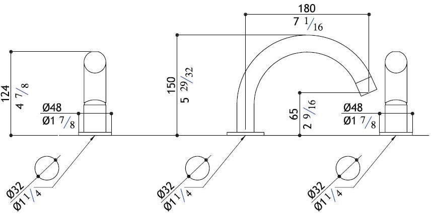 MGS Смеситель для раковины на 3 отверстия из нержавеющей стали Contemporary sun-id-1421238 - Вид №2