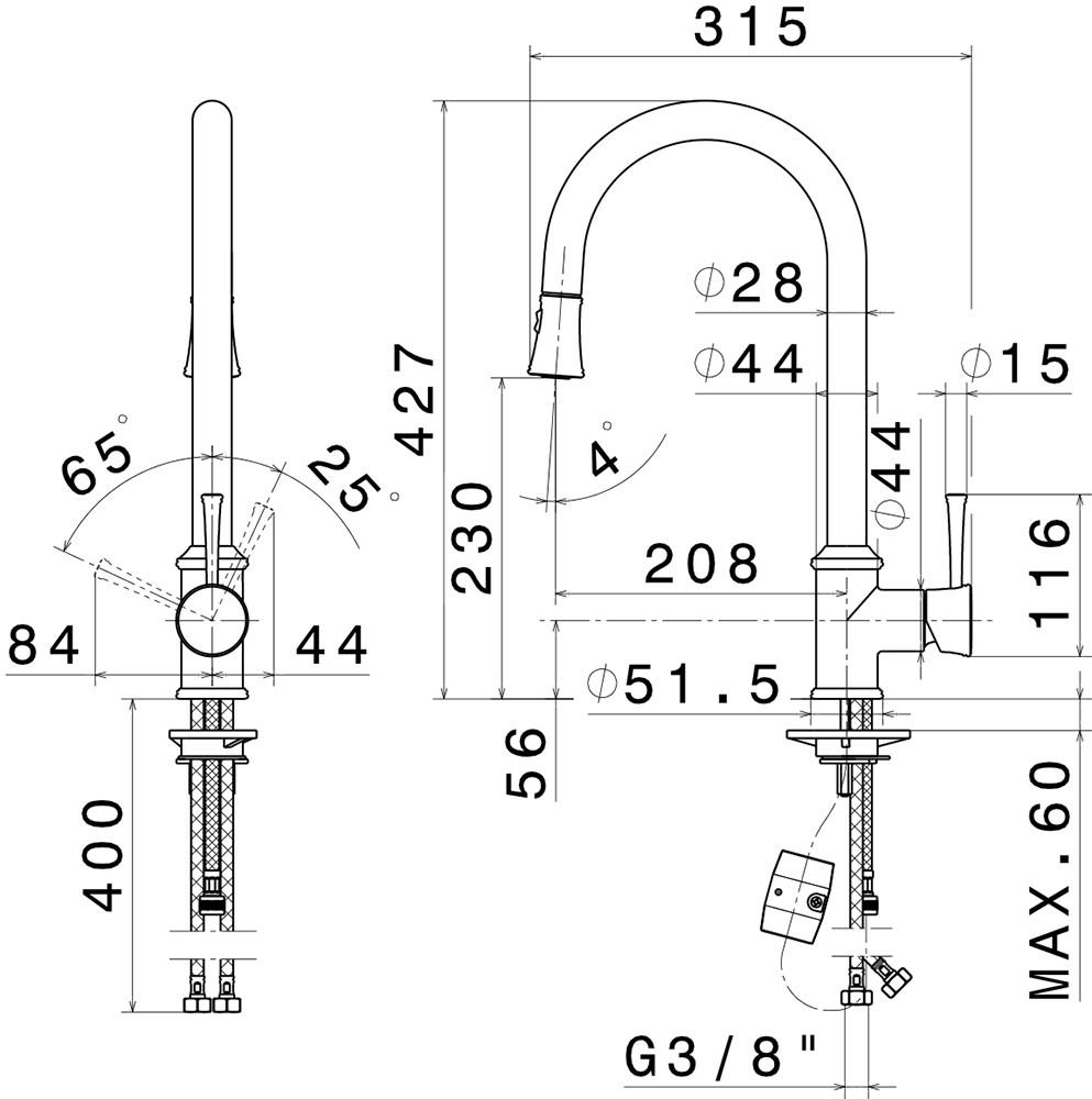 newform Смеситель для кухни, устанавливаемой на столешнице, с вытяжным душем Real 63445 - Вид №2
