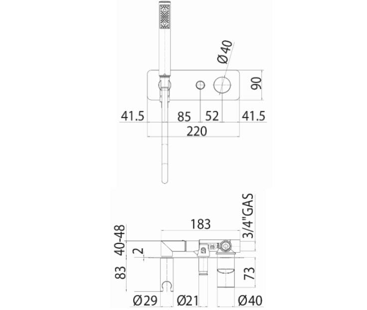 Смеситель для ванны из хромированной латуни с ручным душем Bossini Teo ARCH-00058277 - Вид №2