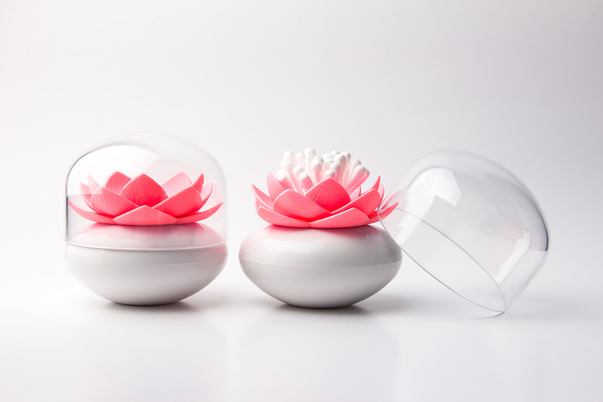 QL10157-WH-PK Контейнер для хранения ватных палочек lotus белый-розовый Qualy  - Вид №1
