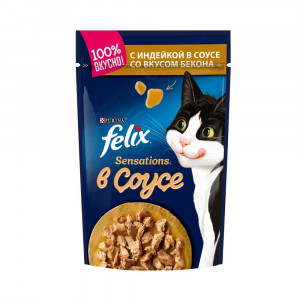 ПР0031785 Корм для кошек Sensations с индейкой в соусе со вкусом бекона, пауч 85 г FELIX