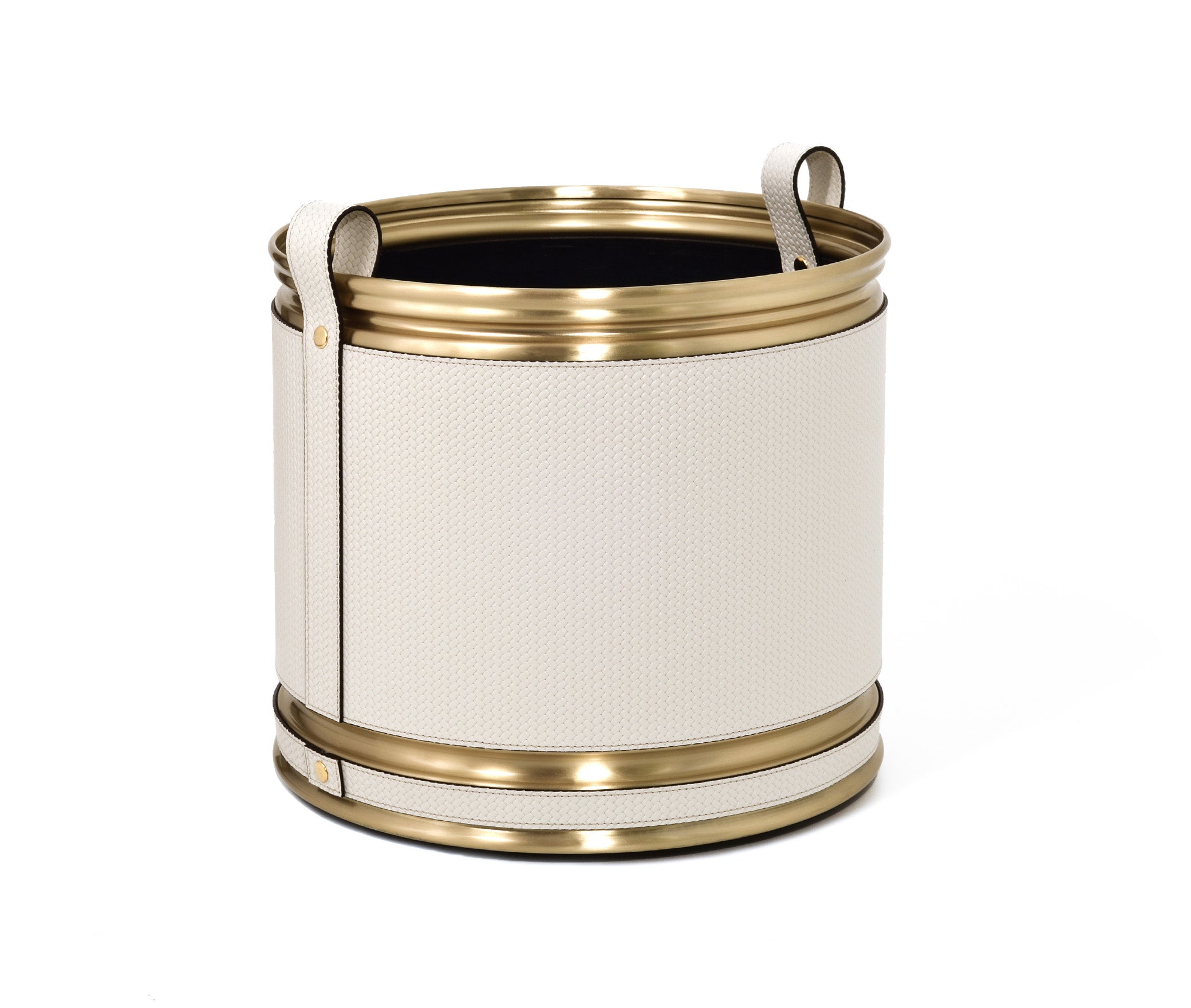 Кашпо - Ø 30,5XH27,5 см / металл-отделка_сатин-латунь / зерненая кожа_белый Pinetti G5.0152.029.000