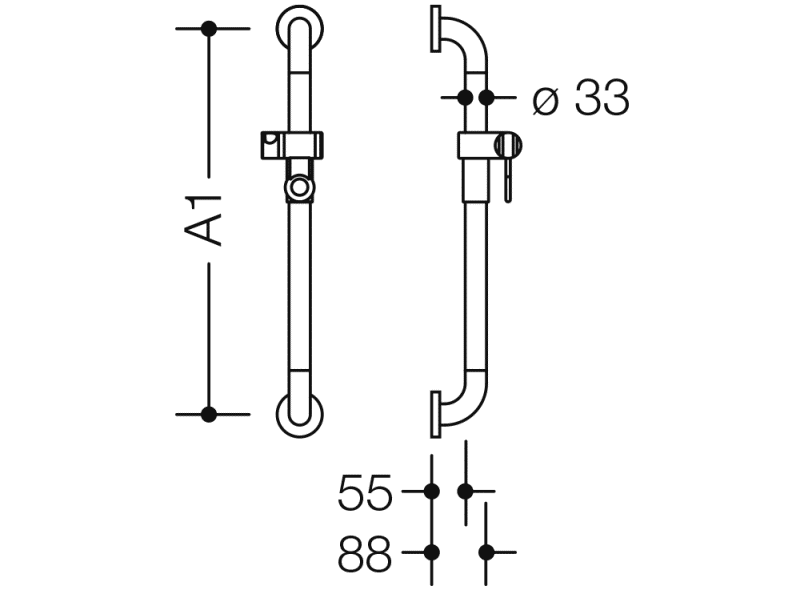 801.33D1S Держатель для душа, нестандартная длина HEWI HEWI active+  - Вид №2