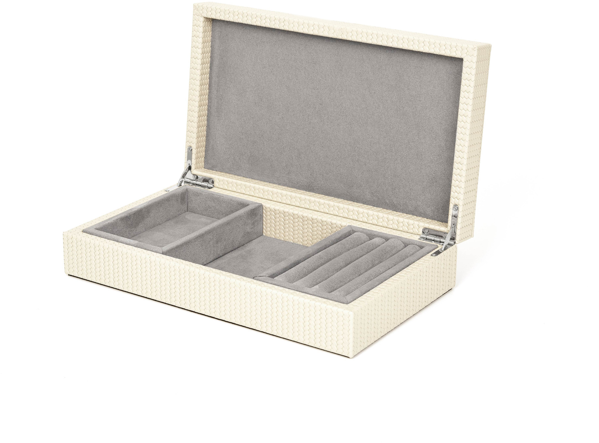 Кожаная шкатулка для украшений - 27X15XH6,3 см / зернистая кожа_кремовый