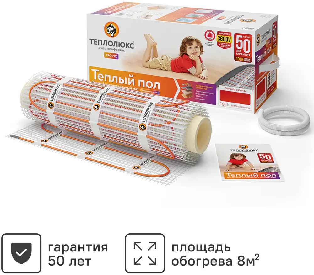 ТЕПЛОЛЮКС Tropix - нагревательный мат для тонкого теплого пола 8 м² 82149973