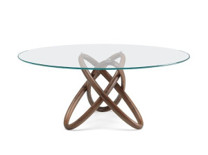 Круглый стол из орехового дерева с хрустальным верхом