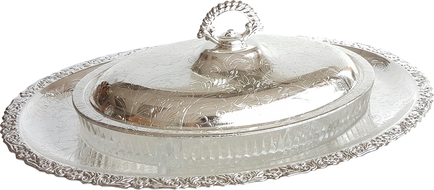 10632367 Queen Anne Блюдо овальное с крышкой Queen Anne 40х26х13см, на подставке, сталь, посеребрение Сталь нержавеющая с посеребрением, стекло 