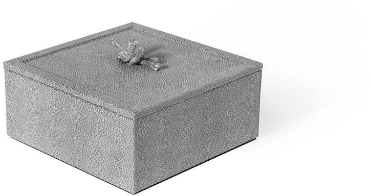Квадратная коробка Thalia - 17,5X17,5XH4,5 см / хромированная металлическая отделка / тканая кожа серо-серого цвета