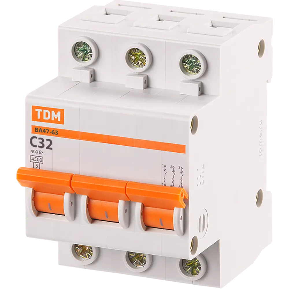 Автоматический выключатель TDM Electric ВА47-63 3P C32 А 4.5 кА SQ0218-0022 84399524 STLM-2089359  - Вид №1