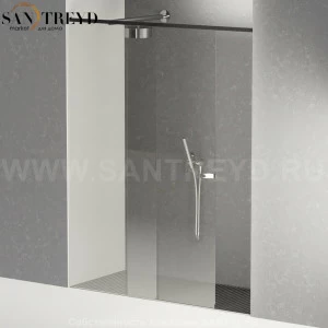 Душевое ограждение FLAT D подрезаемое, стеклянная нишевая с подвижной дверью экстрапрозрачная перегородка с держателем со встроенным соплом для установки верхнего душа с поддоном из стали. Размеры: глубина от 70 до 100 см, длина от 180 до 240 см