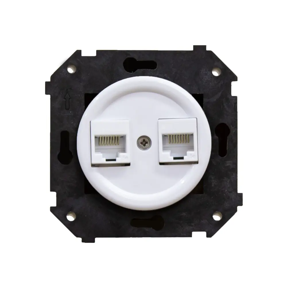 Розетка компьютерная двойная встраиваемая Electraline Ретро RJ45 цвет белый STLM-2181841