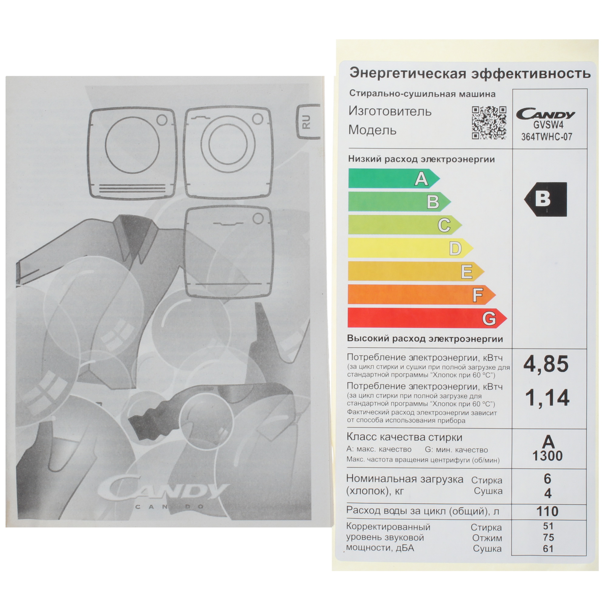 1230288 Стирально-сушильная машина Candy GVSW4364TWHC-07 белый STDN-0006314 - Вид №11