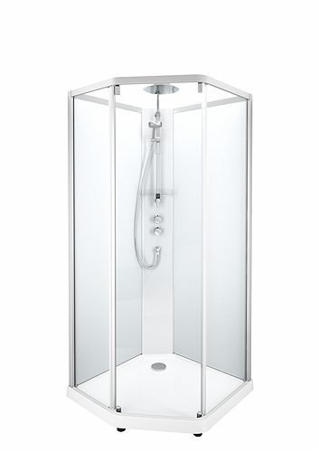 558.903.00.1 IDO Showerama 10-5 900x800 Pentagon Comfort, Душевая кабина IDO Showerama в сборе с пятиугольником Comfort, белые профили / прозрачное стекло, 900X800 мм 