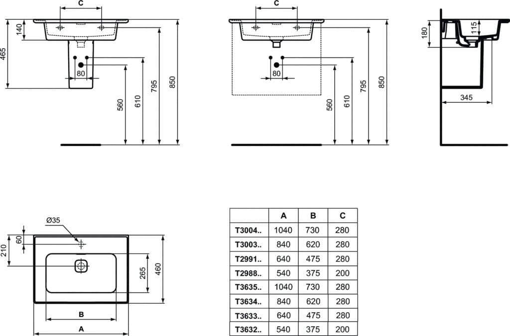 Прямоугольная керамическая подвесная раковина с переливом Ideal Standard Strada II ARCH-00007303 - Вид №2