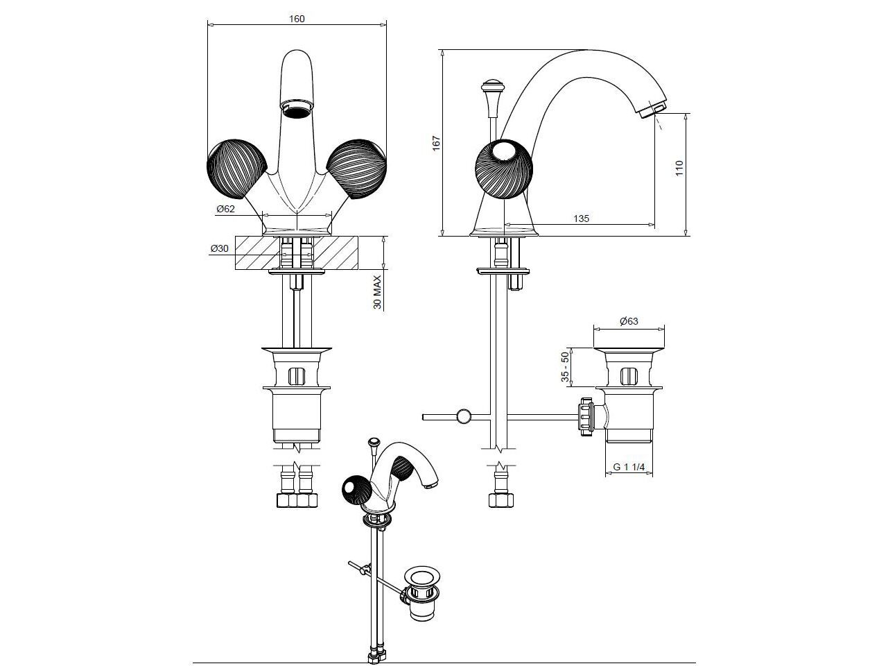Смеситель для раковины из хромированной латуни Bugnatese Axo ARCH-00081456 - Вид №1