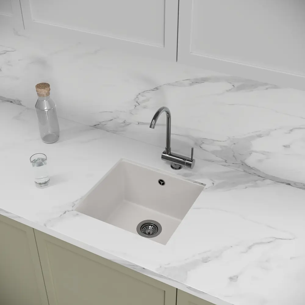 Мойка для кухни под столешницу KONSENSA 44x42 см глубина чаши 21 см кварц цвет белый Lm 44x42 STLM-2166862 - Вид №8