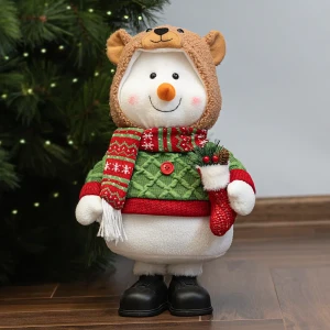 89368051 Декоративная фигура Снеговик в шапочке медвежонка 28x15 см STLM-1542346