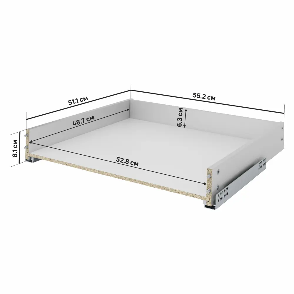 Выдвижной ящик для кухни 55.2x8.1x51.1 см KONSENSA ДСП цвет серый Отсутствует STLM-2095003 - Вид №2