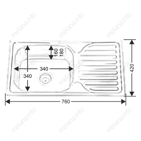 Мойка 7642 U MELANA 0,8/180 врезная прямоугольная с сифоном (113/2 *10) 113/2 (*10) - Вид №3