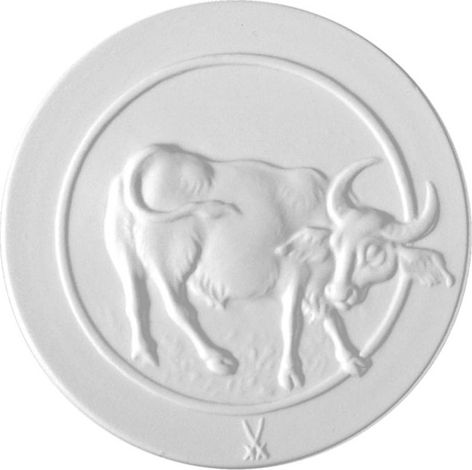 10662469 Meissen Медальон Meissen "Бык", 5см, п/к Фарфор 