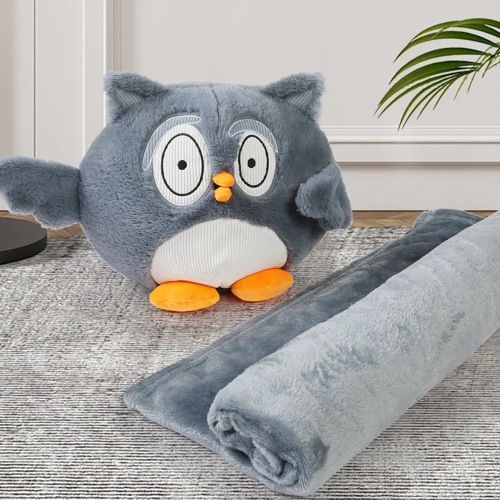 Подушка с пледом Сова 130x180 см велсофт цвет серый Santreyd STLM-2111934 - Вид №4