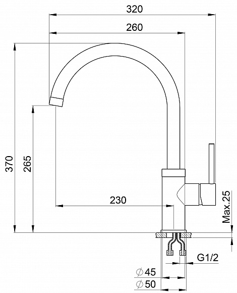2125, АЛЮМИНИУМ, СМЕСИТЕЛЬ КУХОННЫЙ GRANULA 2125-ST17 - Вид №2