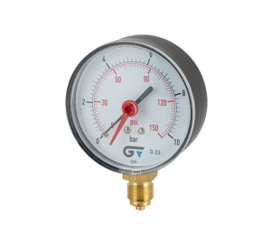 GENEBRE 3827 040 Манометр Ø 80 мм, красный индекс, нижнее соединение, резьба BSP