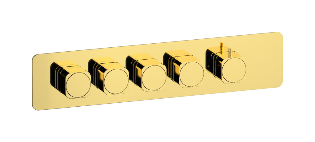 External part of thermostatic 4 ways, square plate, horizontal, soft handle WE ARE IB eua426ooneo_1 Gold Aqua