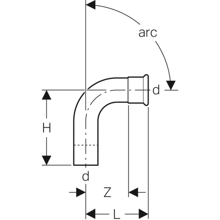60311 Отвод Geberit Mapress из меди, с гладким концевиком Geberit  - Вид №2