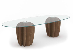 Овальный обеденный стол из дерева и стекла