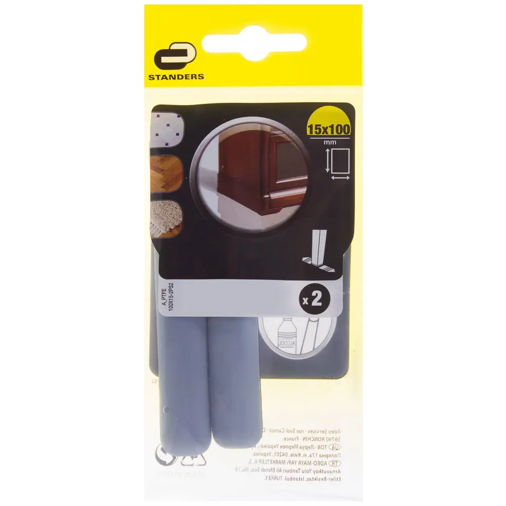 Накладки Standers PTFE 15x100 мм, прямоугольные, пластик, цвет серый, 2 шт STLM-2186041 - Вид №2