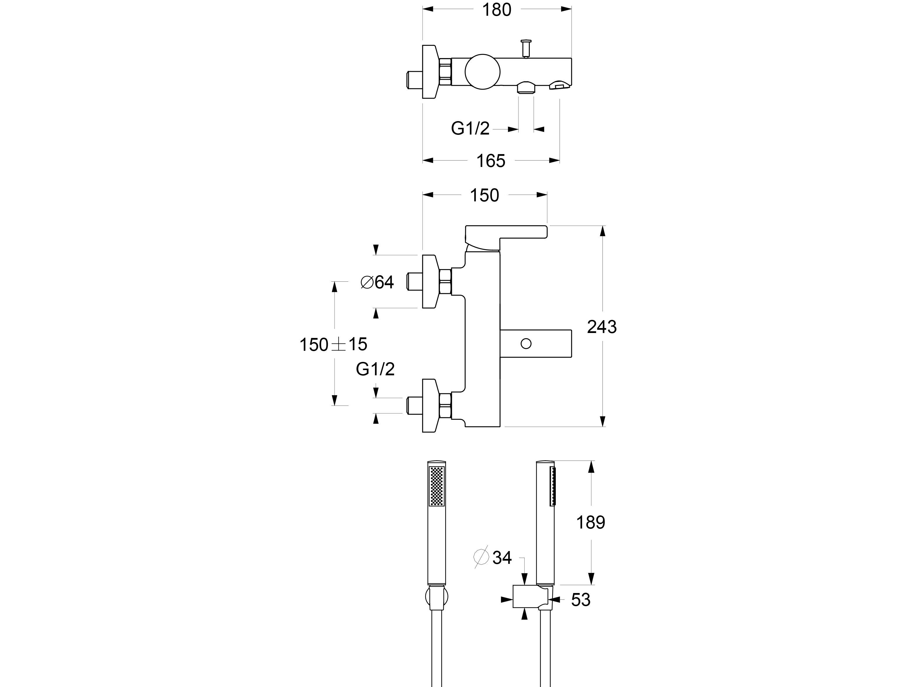 Однорычажный смеситель для ванны с ручным душем GUGLIELMI RUBINETTERIE Rialto ARCH-00063696 - Вид №2