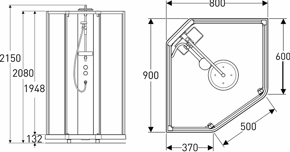 558.310.00.2 IDO Showerama 10-5 800x900 Пятиугольный комфорт, заднее стекло IDO Showerama пятиугольное, полированный алюминиевый профиль / прозрачное стекло, 800x900 мм  - Вид №1