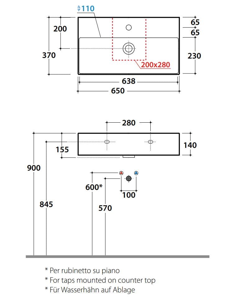 Керамическая одиночная прямоугольная раковина Ceramica Globo плиты ARCH-00004542 - Вид №2