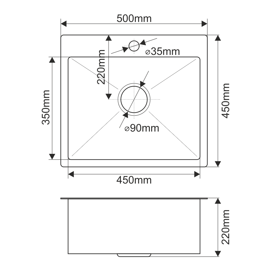 Мойка H5045/2 MELANA ProfLine 3,0/200 САТИН врезная прямоугольная H5045/2 H5045/2 сатин - Вид №1