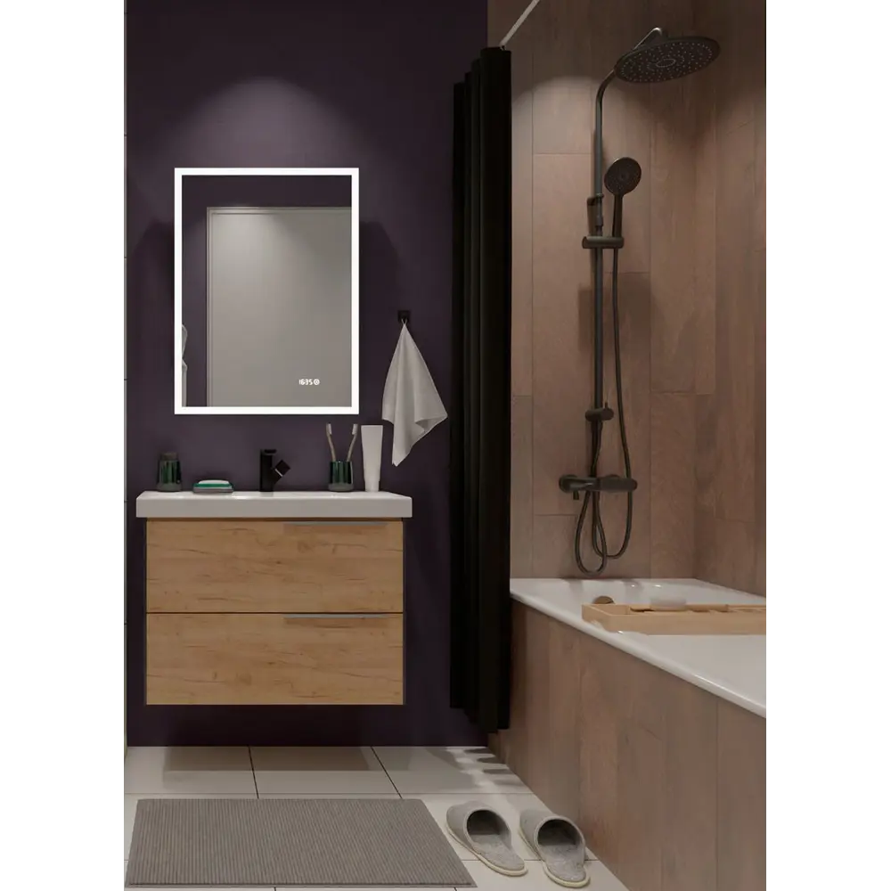 Зеркало Santreyd Stretto Black с LED-подсветкой и часами 60×80 см 82504945 Belt STLM-0028839 - Вид №12