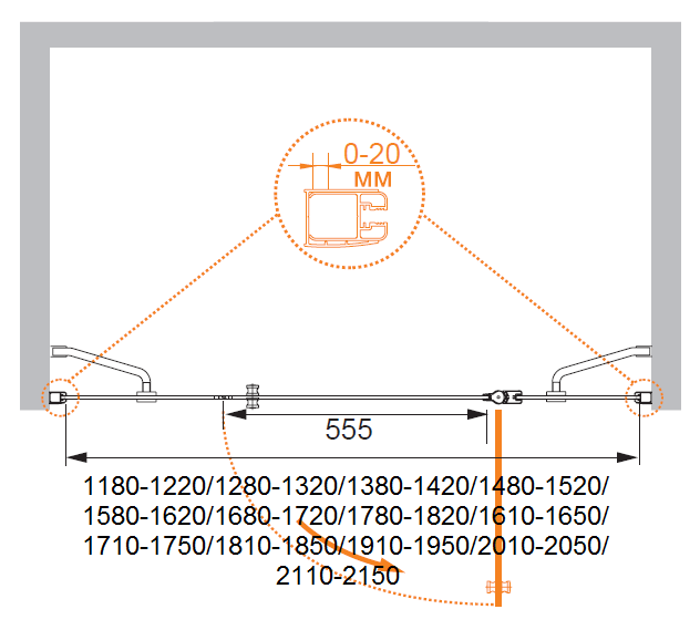 Душевая дверь в нишу CEZARES ELENA-W-B-13-80+60/30-C-Cr - Вид №4