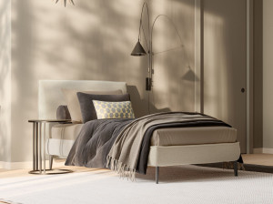 Односпальная кровать из ткани с мягким изголовьем