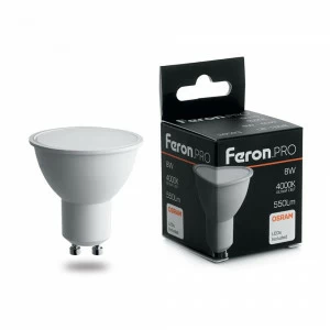 Лампа светодиодная Feron.PRO MR16 G5.3 8W 6400K OSRAM LED LB-1608 38091 FERON  00-3956767 Матовый