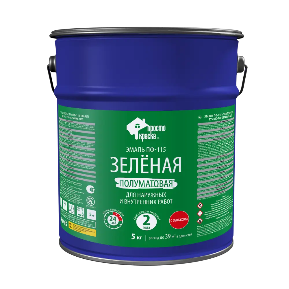 Эмаль ПФ-115 ПРОСТОКРАСКА зеленая для внутренних и наружных работ 5 кг 89434419 STLM-1576006 - Вид №1
