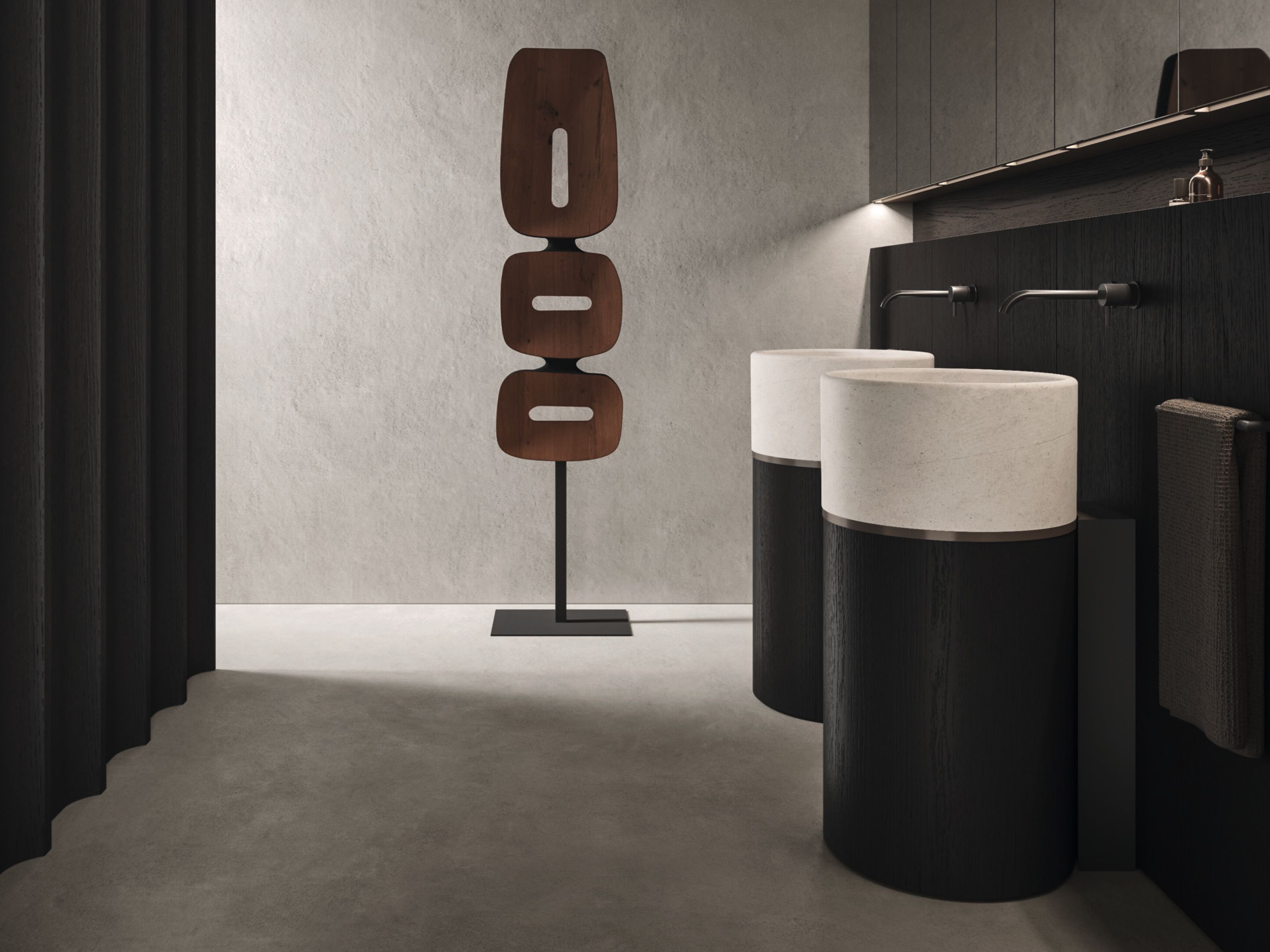 Круглый отдельно стоящий умывальник из дуба и мрамора Noorth ROMA 24.04 ARCH-00117403